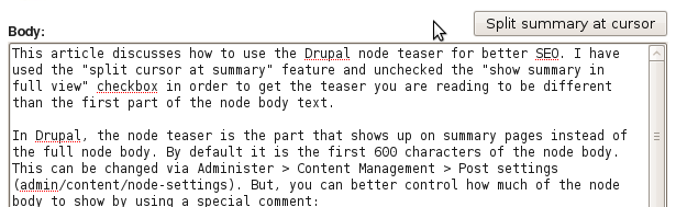 drupal split summary at cursor