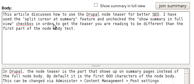 drupal split summary at cursor 2